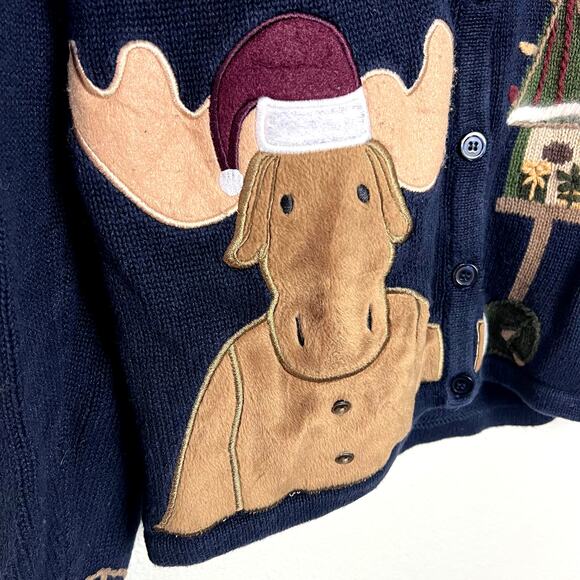 VTG Christopher & Banks Women's Small Navy Hand Embroidered Christmas Cardigan - Picture 5 of 12